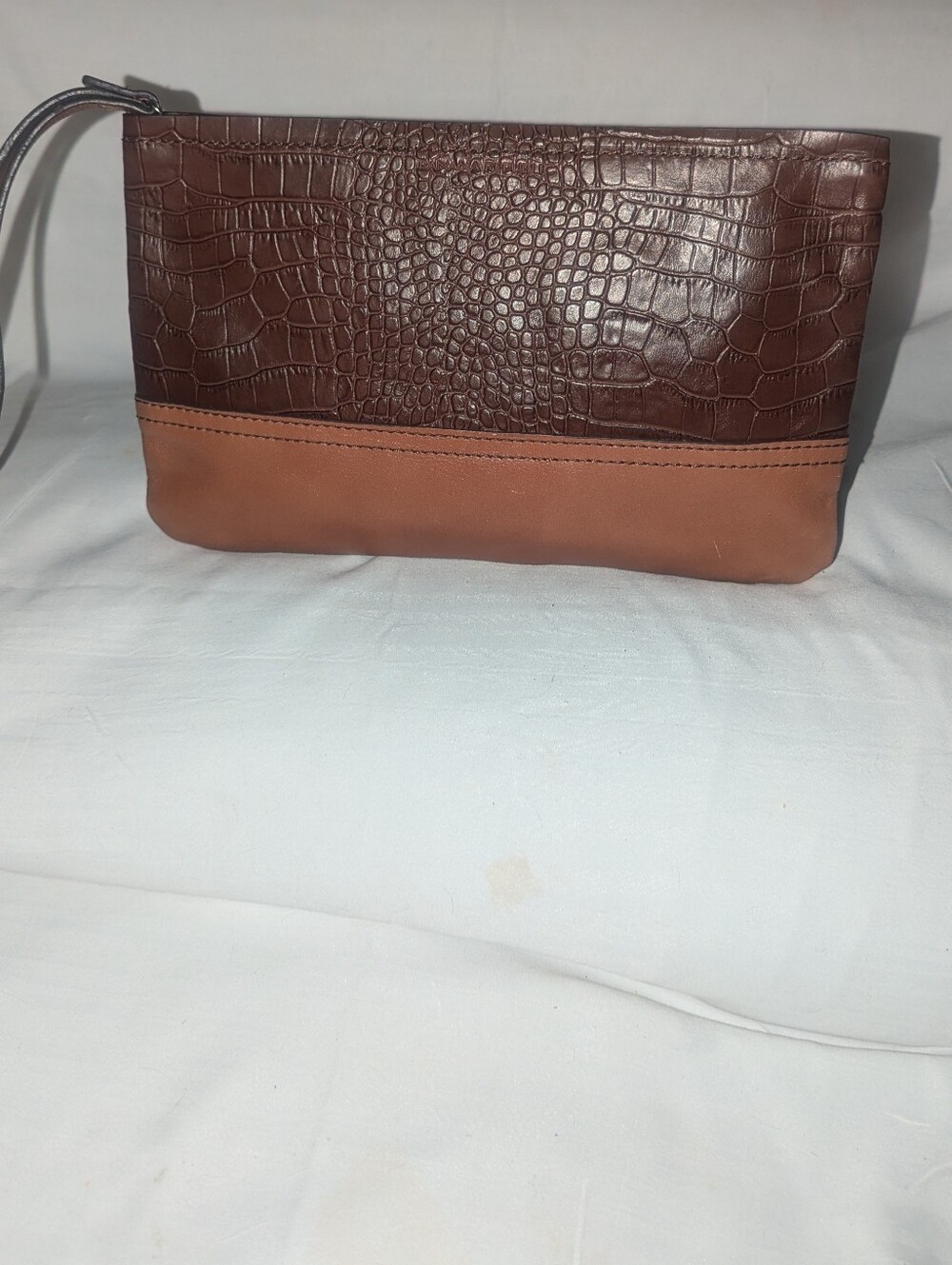 Banana Republic Two-Tone Brown Croc-Embossed Leather Wristlet Clutch